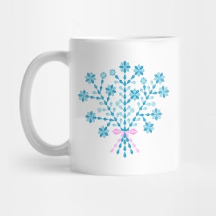 Winter blue flower bouquet with short pink ribbon, version one Mug